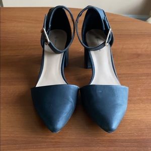 Black block heel ankle strap heels